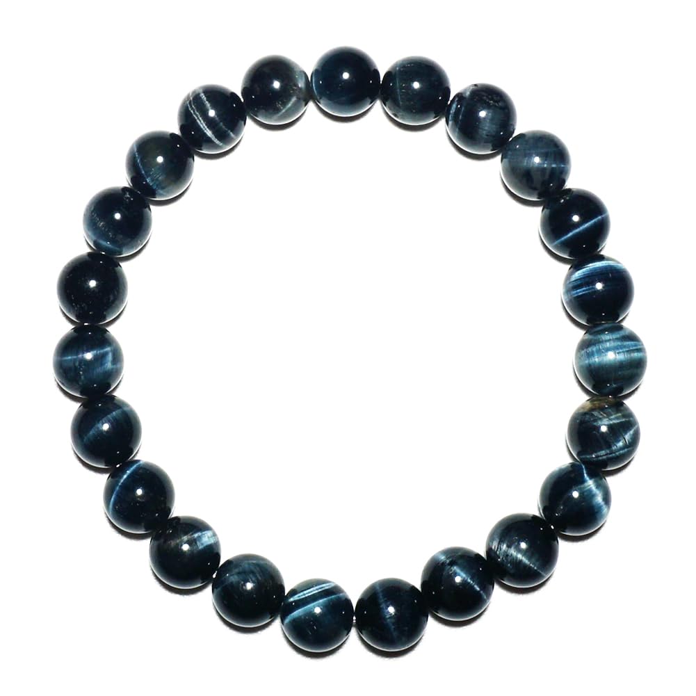 TaHLga 8mm Blue Tigers Eye Bracelet for Women Men | Natural Handmade Protection Hawks Eye Throat Chakra Gemstone Crystal Jewelry | Beading Tool Kit - Fits for 6.5-7.5" Wrist | Boost Motivation