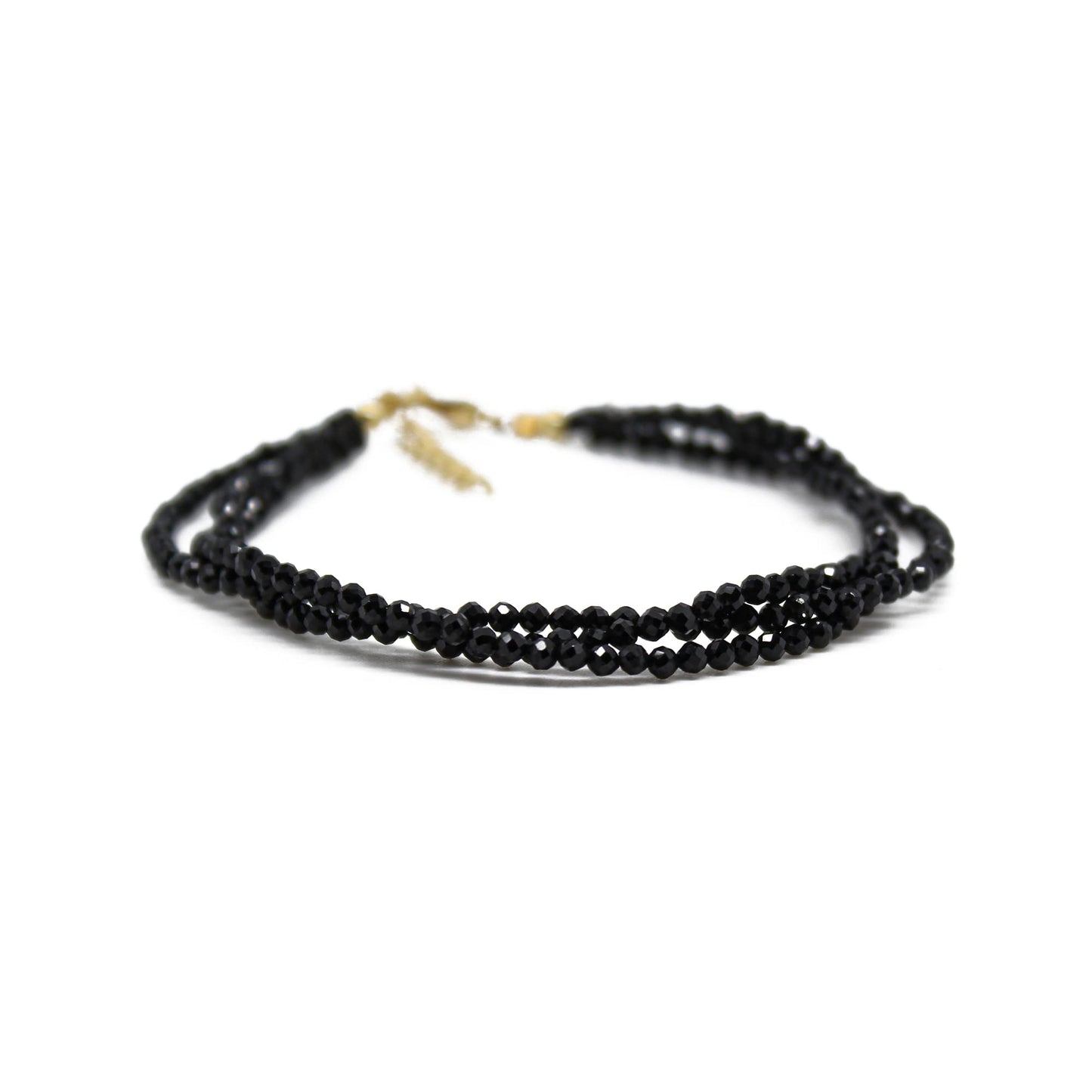Gempires Natural Black Spinel Beaded Bracelet Gemstone Multi Strand Crystal Jewelry Hypoallergenic 8 Inch Gold Plated Elegant Birthday Jewelry Gifts for Women