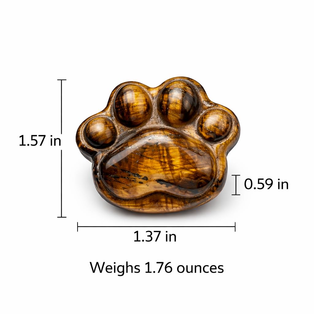 BEAUSIOO 1.6 Inch Tiger's Eye Animal Paw Worry Stone, Healing Crystal Palm Stone for Stress & Anxiety Relief, Ultra Smooth Polished Natural Stones, with Velvet Pouch