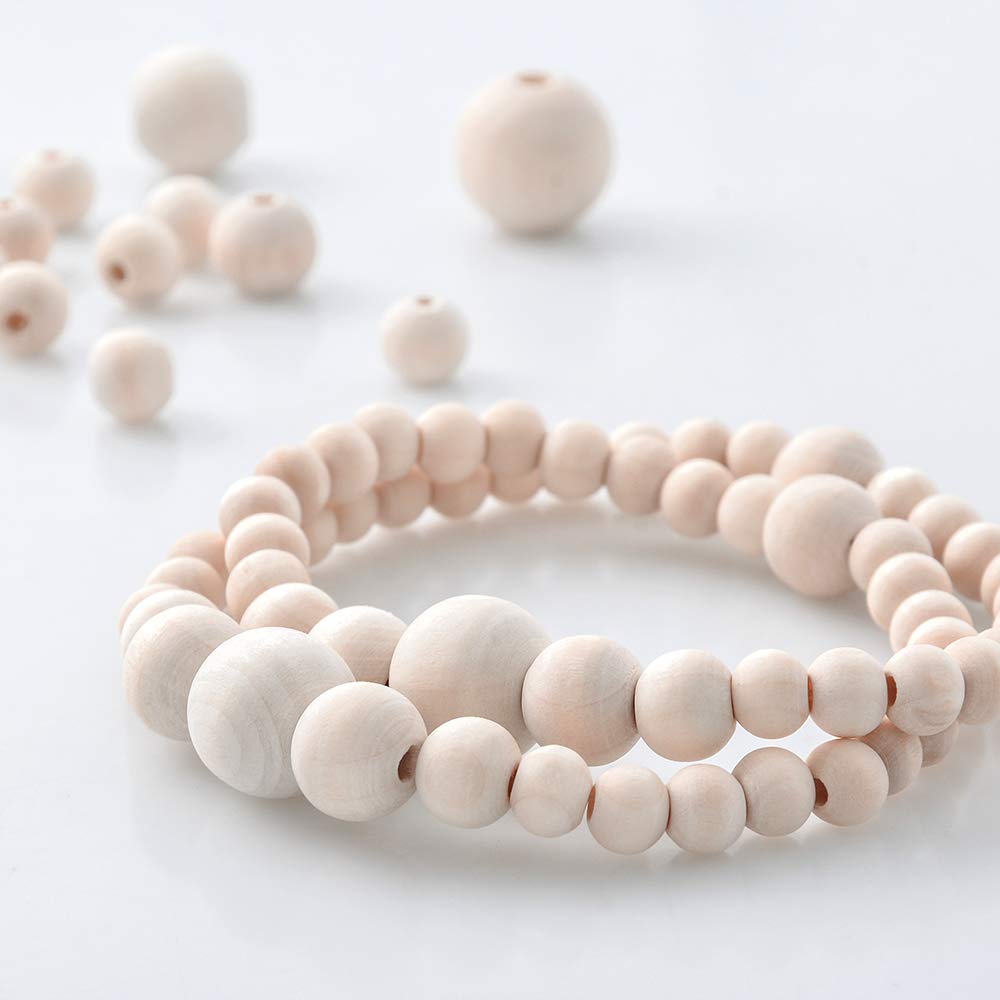 Foraineam 600 Pieces 20mm and 16mm Wood Beads Unfinished Natural Wooden Loose Beads Round Ball Wood Spacer Beads for Crafts DIY Jewelry Making