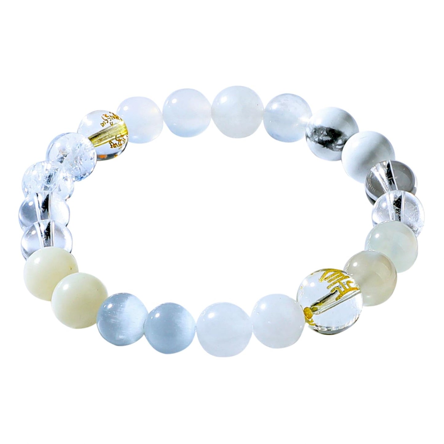 Moslovstar 6.5 inch Five Elements Bracelet for Women, White Elegant Moonstone Bracelet Feng Shui Balance 8mm Round Beads Healing Crystal Gifts