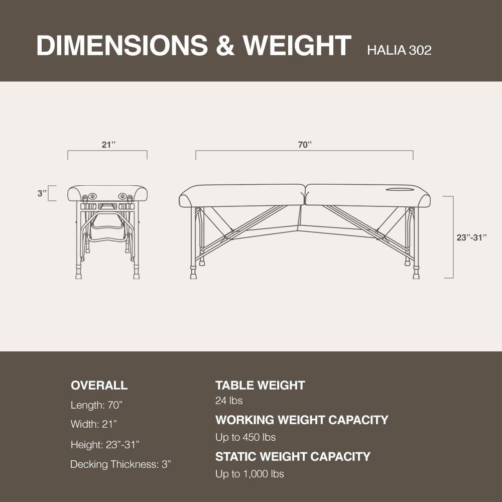 DR.LOMILOMI Halia 302 Classic Ultra-Light Travel-Size Aluminum Foldable Portable Massage Table for Professional Mobile Massage Therapists, with Side Arm Extensions