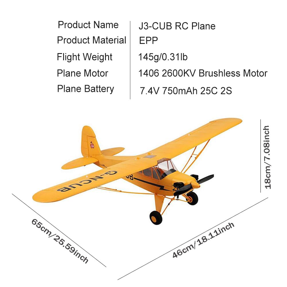 Park10 Toys RC Plane Upgrade 5 Channels 3D/6G J3-CUB RC Airplane for Adults 1406 Brushless Motor Outdoor Stunt RC Glider with Spare Propeller and 2 Batteries (Yellow)