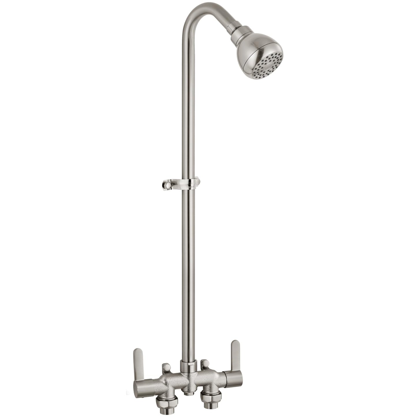 Aolemi Outdoor Shower Fixtures, 31" Exposed Shower System with Shower Head, 2-Handle Outdoor Shower Kit, 3 Inch Center Brass Mixing Valve, Brushed Nickel
