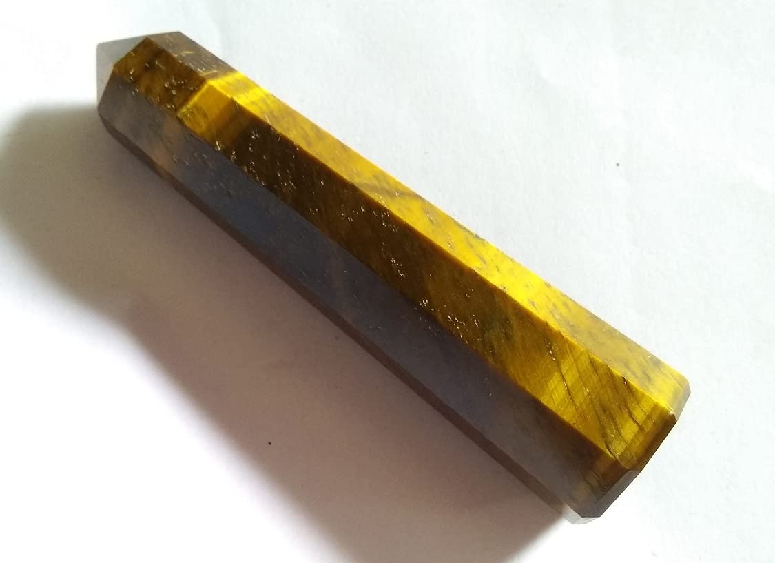 WholesaleGemShop 3 Inch Tiger Eye Gemstones Obelisk Tower Jumbo Facet Aura Rock Crystal Natural Polished Earth Wand Spirit
