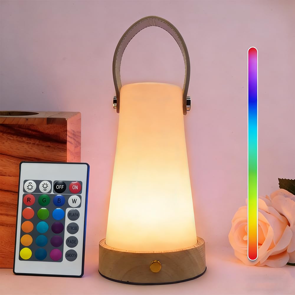 OMTLED Portable Night Light LED Outdoor Camping Lantern Rechargeable Table Night Lamp Dimmable Waterproof Table Light with Remote Control for Bedroom Garden Camping Dining (BM)