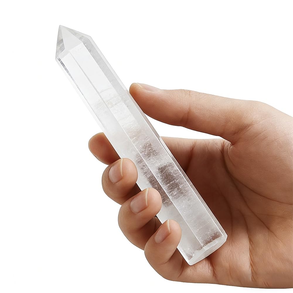 Natural Stone and Crystals Point Wand Reiki Healing Stone Rose Quartz Amethyst Home Decor Mineral Stones Crafts (5.9inch Wand White Smelting Stone)