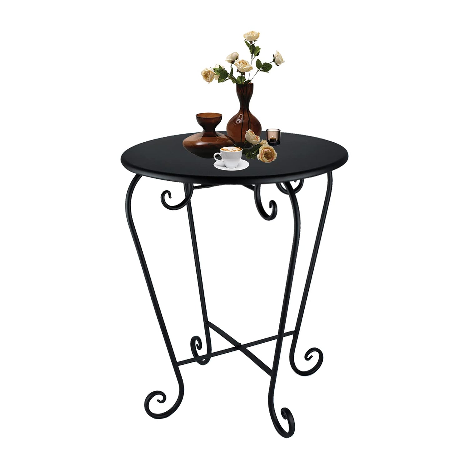 Wtiujhg Small Patio Side Table,Round Metal Side Table,Weather Resistant Anti-Rust Outdoor Side Tables,Outdoor End Table for Garden,Porch,Balcony,Yard,Black