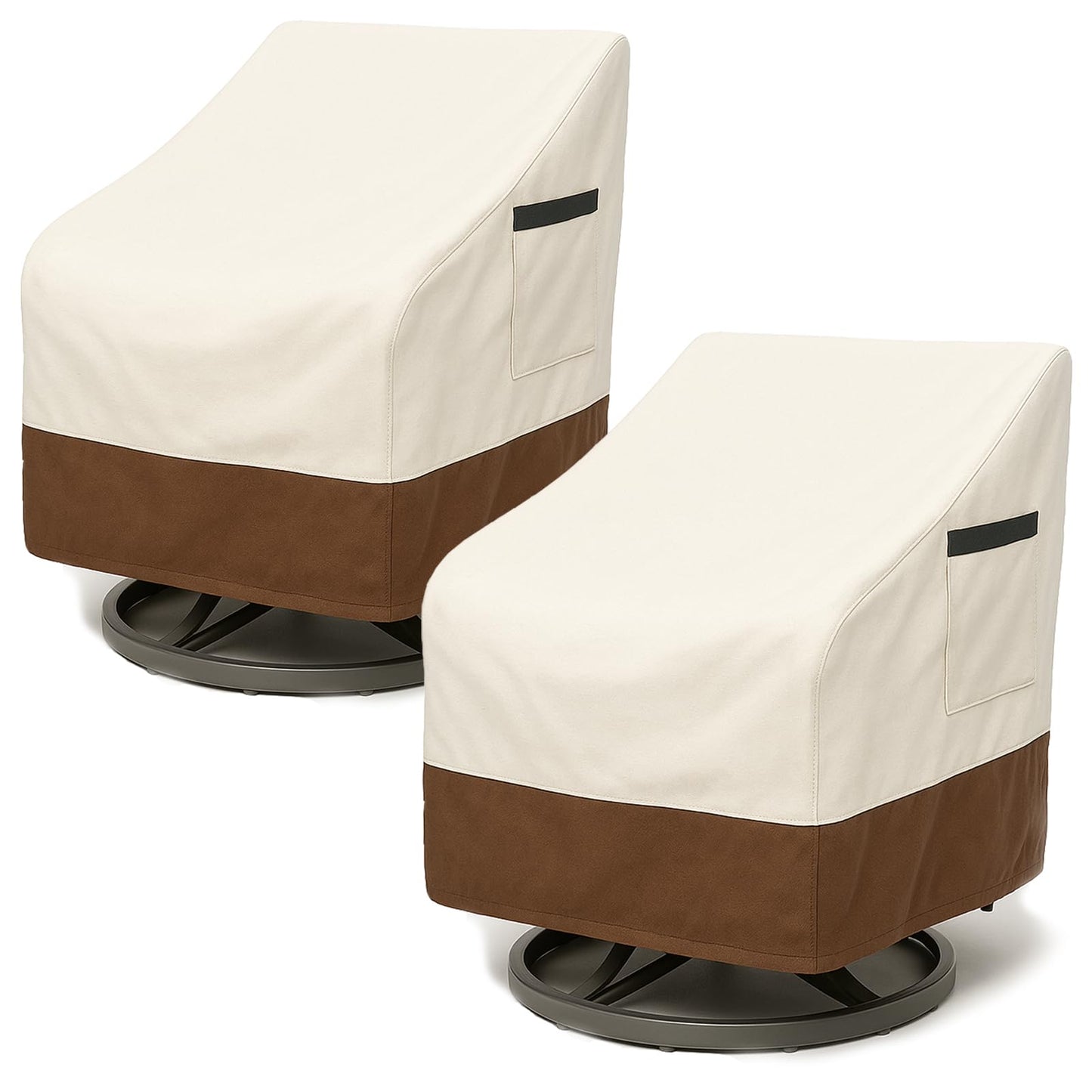 Waterproof Patio Chair Covers, Heavy Duty 600D Lawn Outdoor Furniture Covers for Swivel, Lounge, Rocking & Adirondack Chairs, All-Weather UV & Fade Resistant, 28W x 32D x 36H in, 2-Pack Beige & Brown