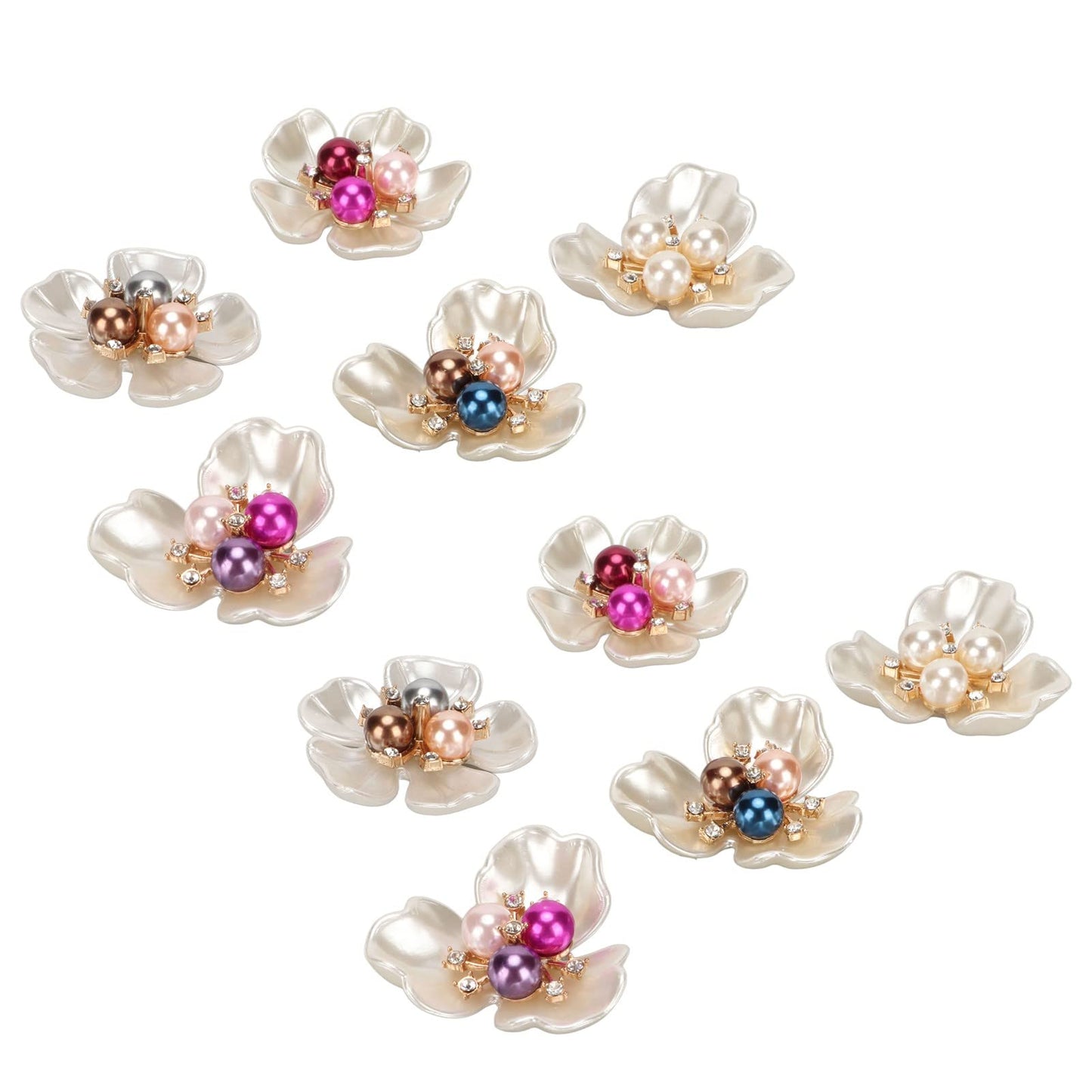 FILFEEL 20Pcs Elegant Faux Pearl Flat Flower Embellishments for Jewelry and Clothing Decoration, Crafting Supplies