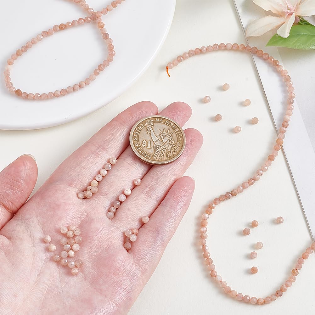 PH PandaHall 230pcs Sunstone Beads 3mm Faceted Round Gemstone Beads Natural Stone Crystal Bead Bulk for Jewellery Making Craft Bead for Necklace Bracelet Making DIY Crafts