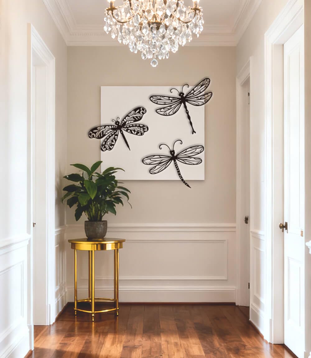 Large 14.56" Dragonflies Metal Wall Decor - 3 Pack Rust-Proof Garden Art Dragonfly Wall Hanging Sculpture for Outdoor & Indoor Yard Fence Outside Decorations - Insects Gift for Women & Nature Lovers