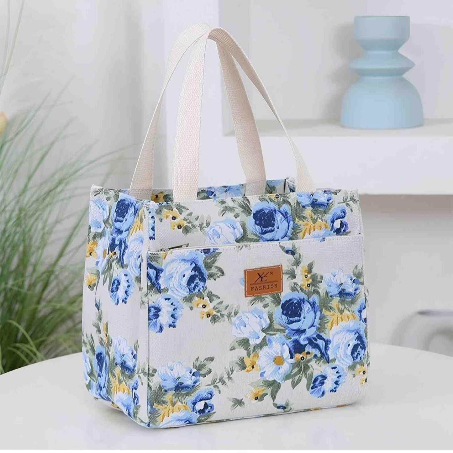 OIMEI Insulated Lunch Bag for Women Men, Reusable Waterproof Cooler Tote with Zipper, Lightweight Lunch Box for Work, Office, Picnic, Travel, Daily Use – Blue Floral