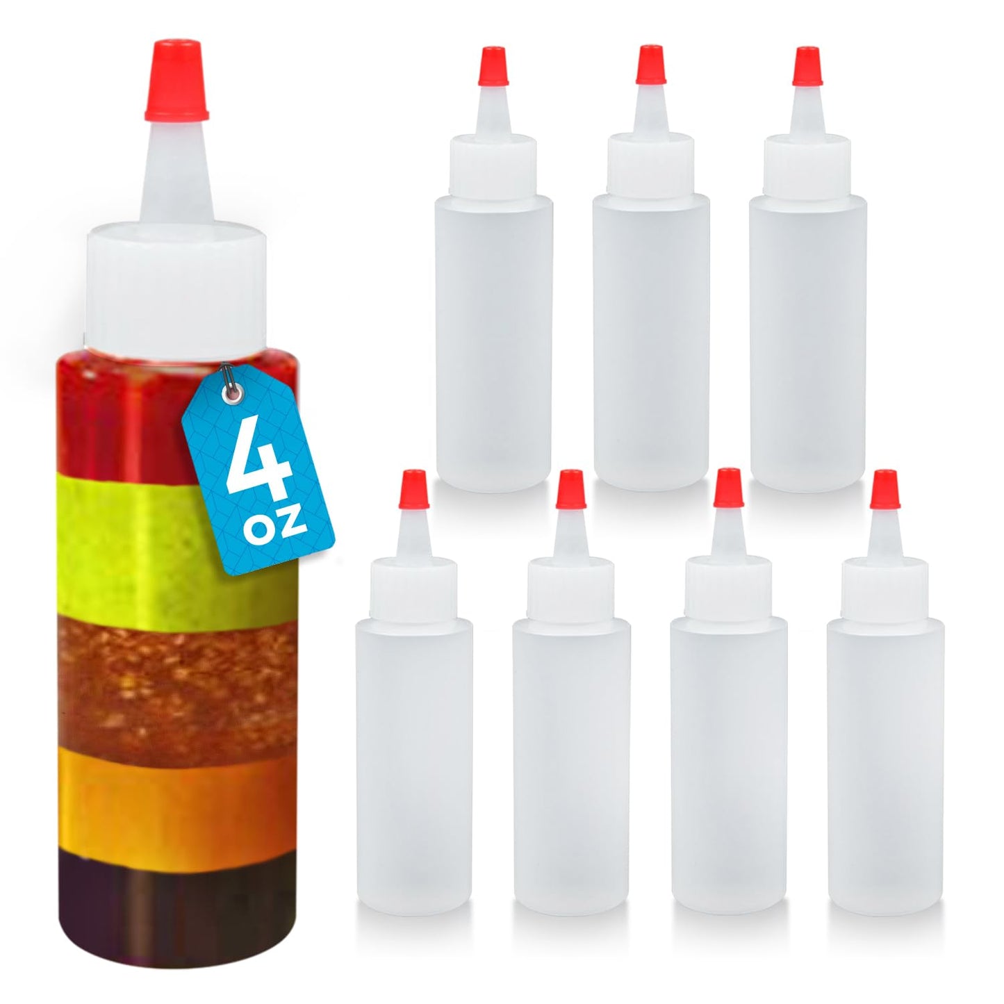 IMPRESA Plastic Squeeze Bottles - 4 Oz, Pack of 8, Clear - Mini Squeeze Bottles for Sauces, Condiments, Dressings, Camping & Travel - Cookie Decorating Supplies - Pancake Art Kit