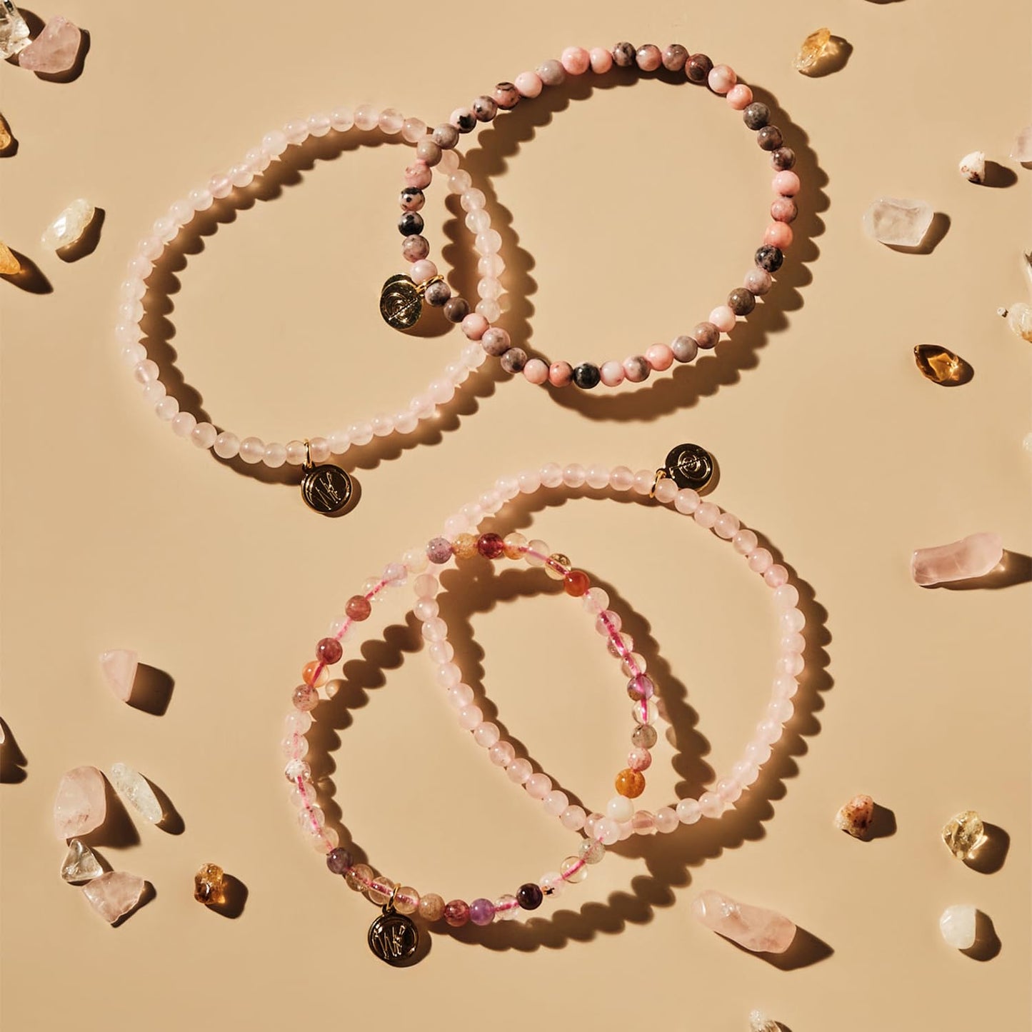 Love Crystal Bracelet Stack 4mm – Healing Stone Beaded Bracelets – Rose Quartz, Pink Zebra, and Mixed Light Stones, Spiritual Energy Jewelry for Unconditional Love, Joyful Comfort, Harmony – Elastic, Unisex, Gift-Ready