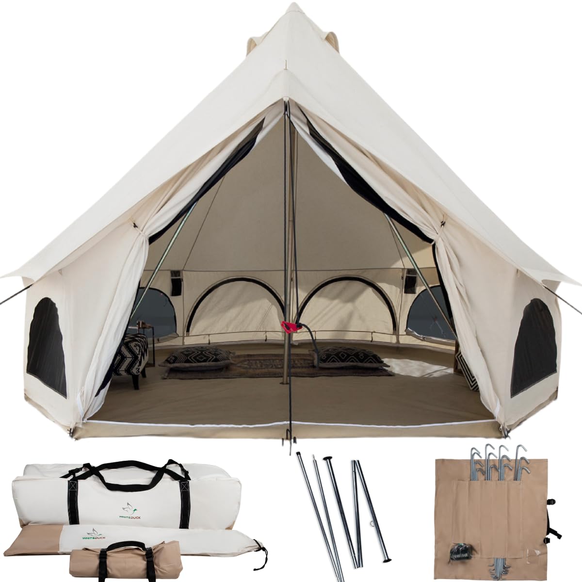 WHITEDUCK Avalon Canvas Bell Tent - Luxury All Season Tent for Camping & Glamping Made from Premium & Breathable 100% Cotton Canvas w/Stove Jack, Mesh (13' (4M), Water Repellent)