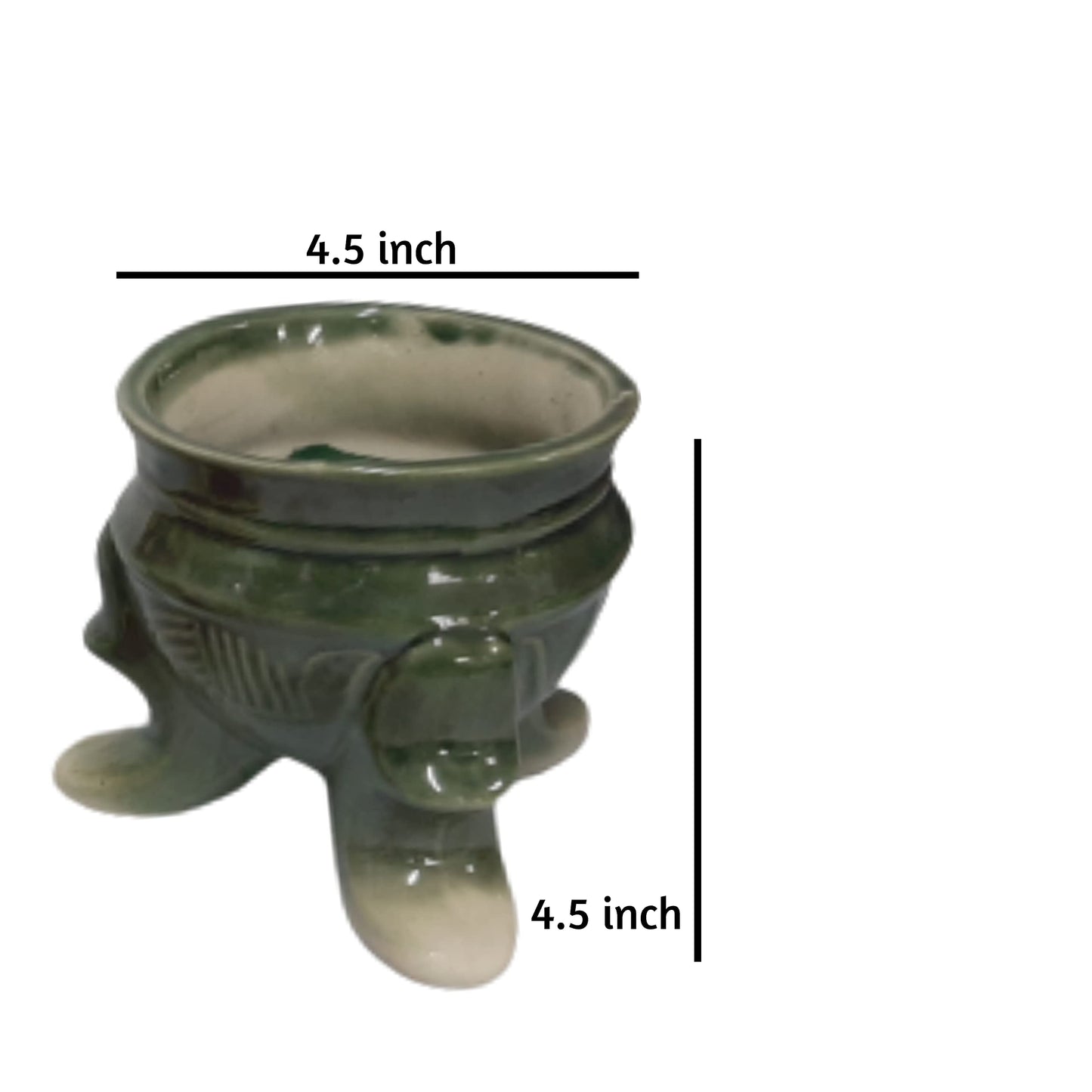 India Meets India Handmade Ceramic 3 Legs Pot Planter [Green] w/Artificial Flower, Decorative Planter for Home Décor/Living Room/Office/Dining Area and Windowsill, 4.5 x 4.5 inches
