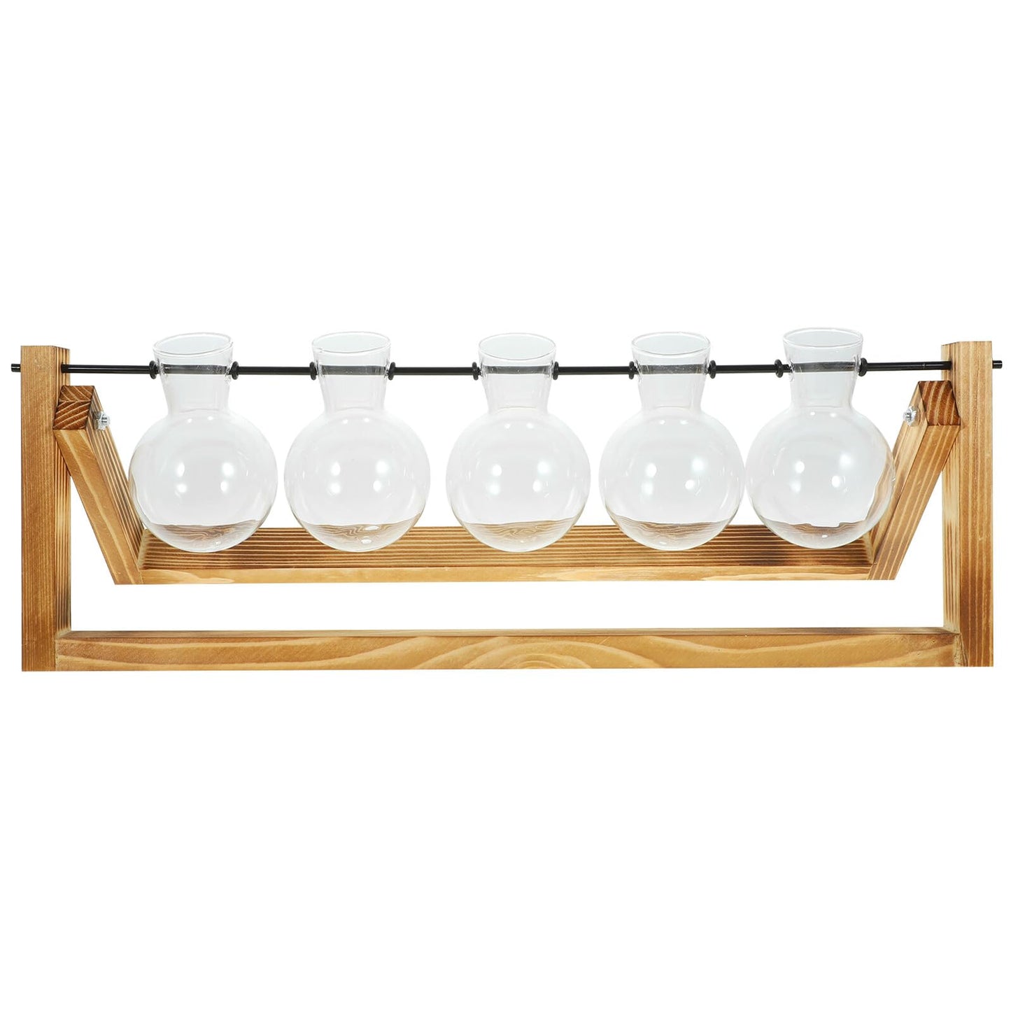 BESTonZON Glass Plant Propagation Station with 5 Glass Vases and Wooden Stand, Hydroponic Vase Set for Desktop Green Plant Water Cultivation and Home Décor
