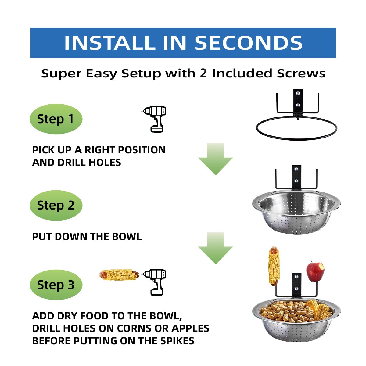 Ofasixx Squirrel Feeder with Metal Drainage Bowl, Squirrel Feeders for Outside, 8.5" Removable Bowl Easy to Clean/Refill, 2 Squirrel Corn Cob Spikes for Various Food, Tree/Fence Mount,Notebook(Brown)