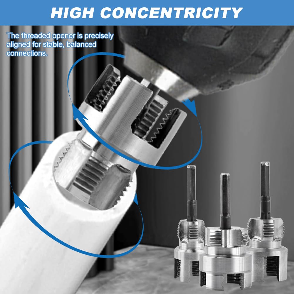 3Pcs Pipe Threading Tool,PVC Pipe Threader Kit,Dual-Function Internal & External Pipes Threading Tool for 1/2",3/4",1" Plastic Pipes,with 2 rolls PTFE Tape & 1 pair Gloves,for Home Repair