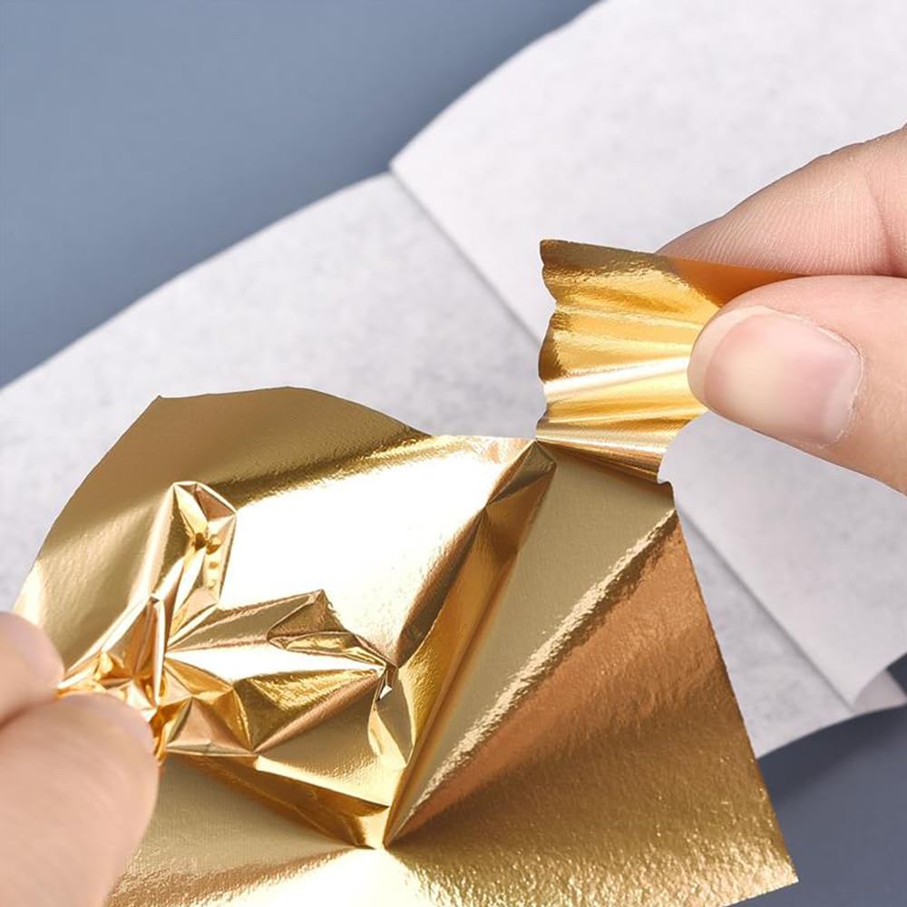 400 Pcs Imitation Rose Silver Gold Leaf Sheets for Resin, Gold Foils Sheets Paper Nail Foil for Paint, Resin, Nails, Jewelry, Arts, Gilding Crafting, Decoration, Sculpture, Furniture