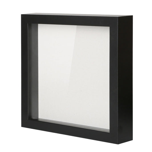 Muzilife 8x8 Shadow Box Picture Frame with Linen Board - Deep Wood & Glass Display Case Ready to Hang Memory Box Baby Sports Memorabilia, Pins, Awards, Medals, Wedding, Tickets and Photos (Black)