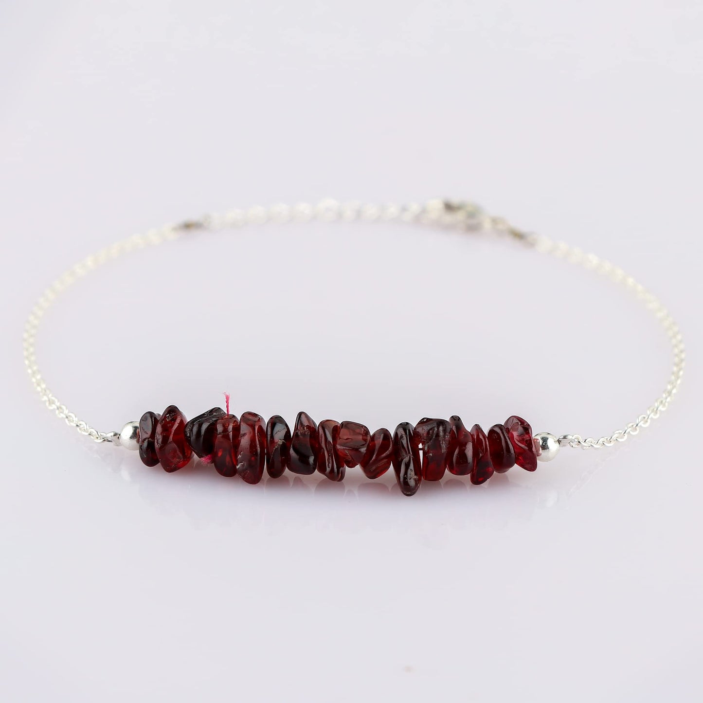 Gemimpression Handmade Red Garnet Chips Bar Bracelet – Natural Energy Healing Crystals – Silver Plated Adjustable 8 Inch Chain – Christmas Gift