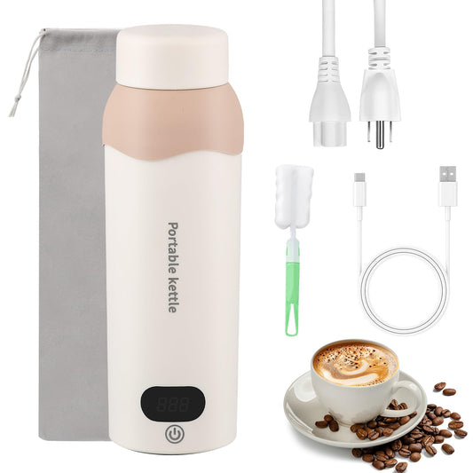 Portable Travel Electric Kettle, 304 Stainless with 6 Temperature Settings Portable Water Heater, Plug in Small Water Boiler with Storage Bag (16oz
