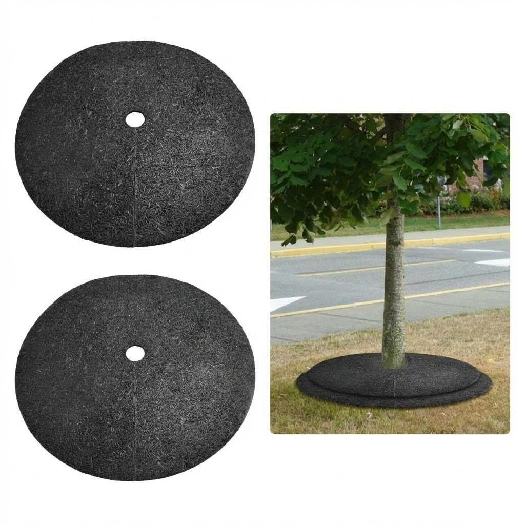 GarveeHome Heavy Duty Rubber Mulch Ring for Trees - 36 inch Round Tree Ring with Weed Barrier, 2 Pack Tree Ring Mat Protector,Root Protection & Easy Installation (No Staples Needed)