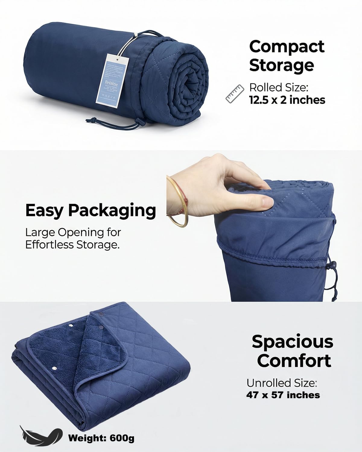 Waterproof Outdoor Stadium Blanket – Quilted & Windproof, 57"x49" Compact Picnic & Beach Blanket for Camping, Sports, Travel – Car Seat Cover for Post-Water Activities, Navy
