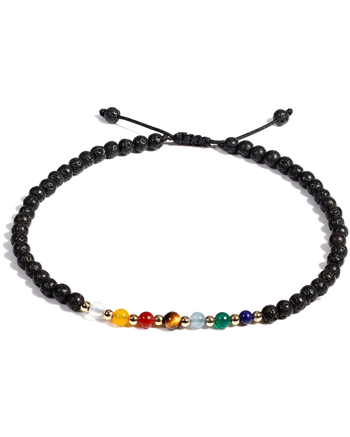 Jewever 7 Chakra Ankle Bracelets for Women Beach Foot Healing Crystals Lava Rock Essential Oils Diffuser Worry Stone Energy Balancing Meditation Yoga gifts (Lava stone)