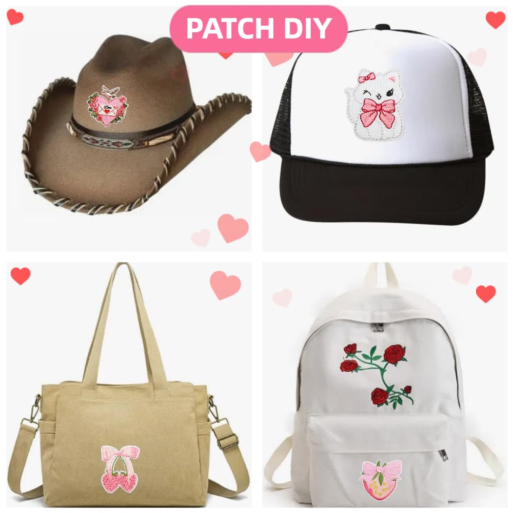 20 Pcs Preppy Valentine's Day Style Iron on Patches, Random Girl Cowgirl Theme Embroidered Vintage Sew on Patches, Cute Applique Repair Patches for DIY Clothing, Jackets, Hats, Backpacks, Jeans