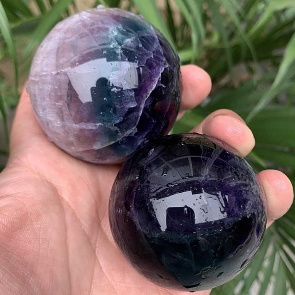 6-7CM/2.36-2.76inch Natural Crystal Ball Fluorite Sphere Polished Divination Ball Decorative Sphere Healing Crystals Ball Crafts Healing Stone Collect Gifts Home Decoration(Fluorite, 60-70mm)