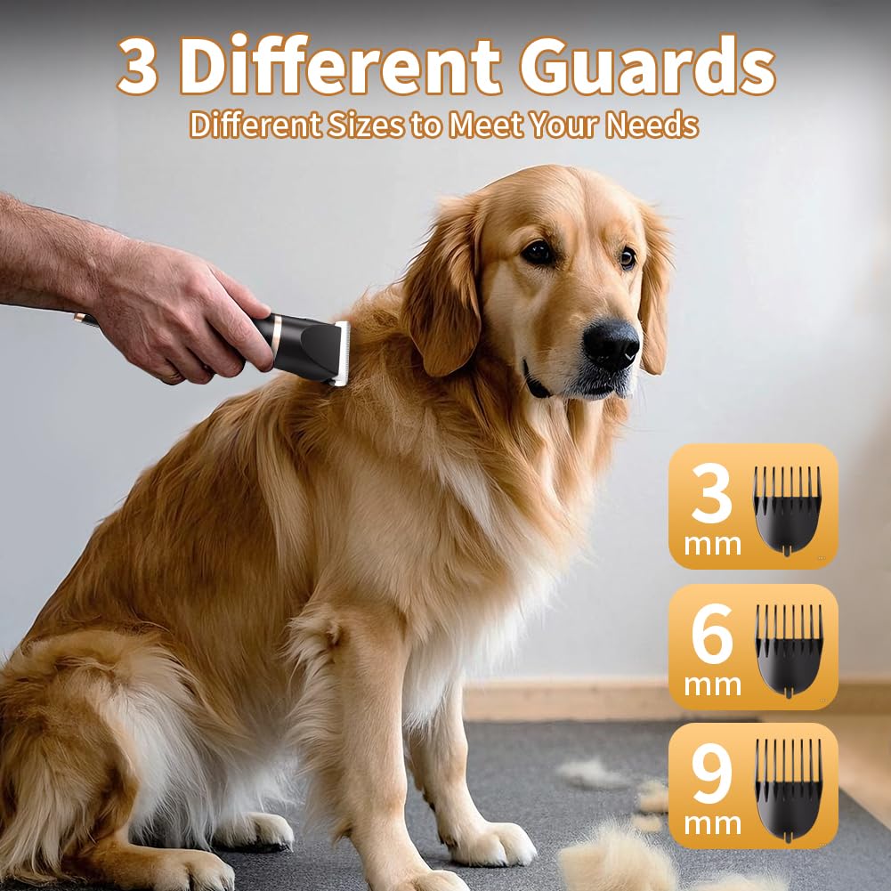 Liuqo Dog Clippers Grooming Kit with Paw Trimmer, 3 in 1 Low Noise Electric Rechargeable Cordless Pet Shaver with Nail Grinder Dog Hair Trimmer for Dogs Cats and Other Pets