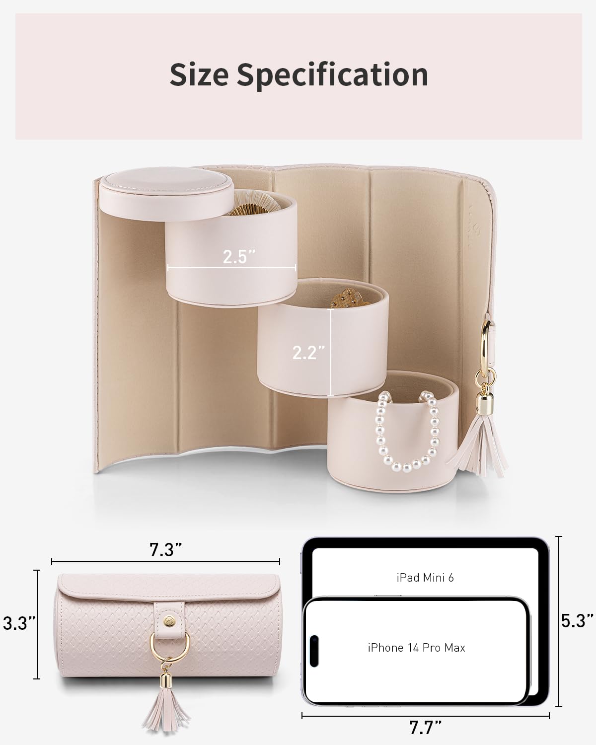 VLANDO Jewelry Box for Mothers Day Gifts, Travle Jewelry Organizer, Bridal Shower, Bridesmaid Gifts for Wedding Day, Bridesmaid Proposal Gifts, Travel Jewelry Case - Light Pink