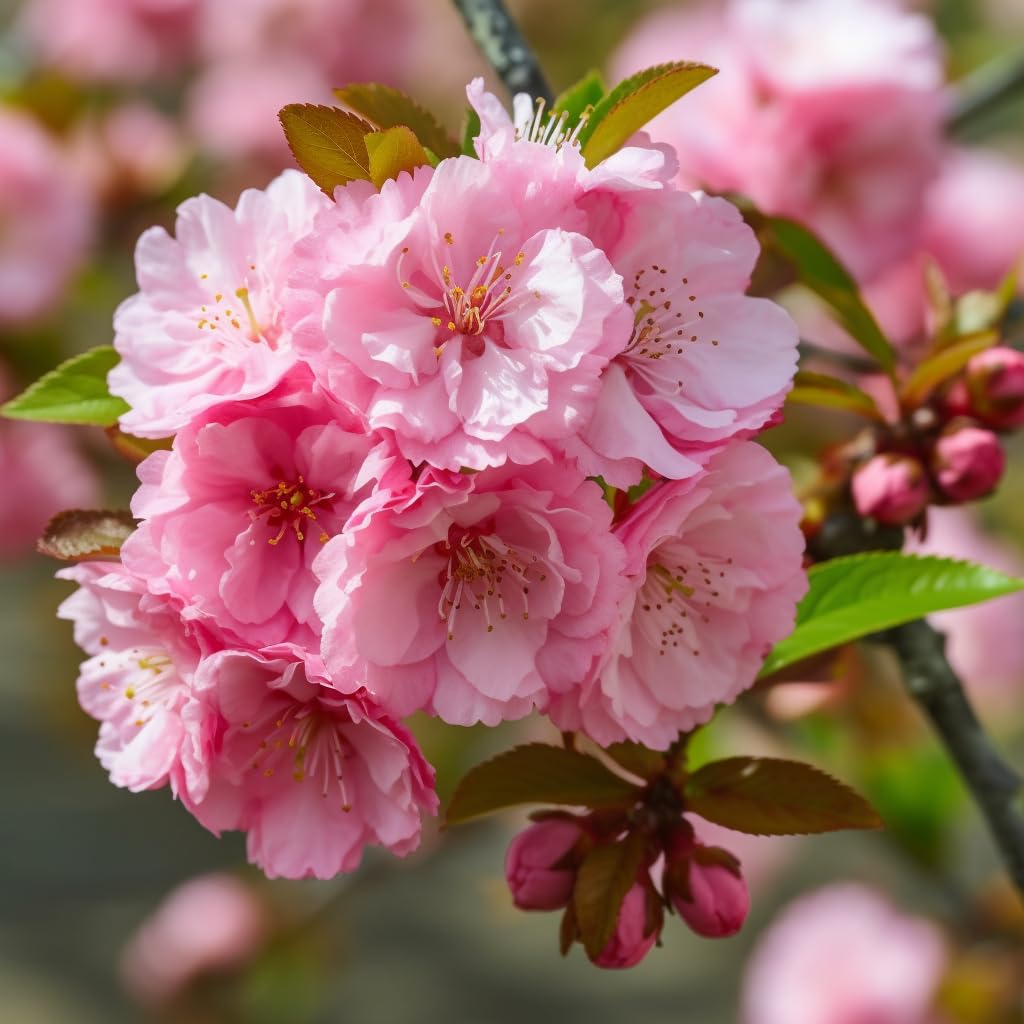 Pink Flowering Almond Shrub (Flowering Plum Bush) - 6-12" Tall Tree - 4" Pot - Live Ornamental Plant - Fragrant Pink Blossoms - Prunus triloba