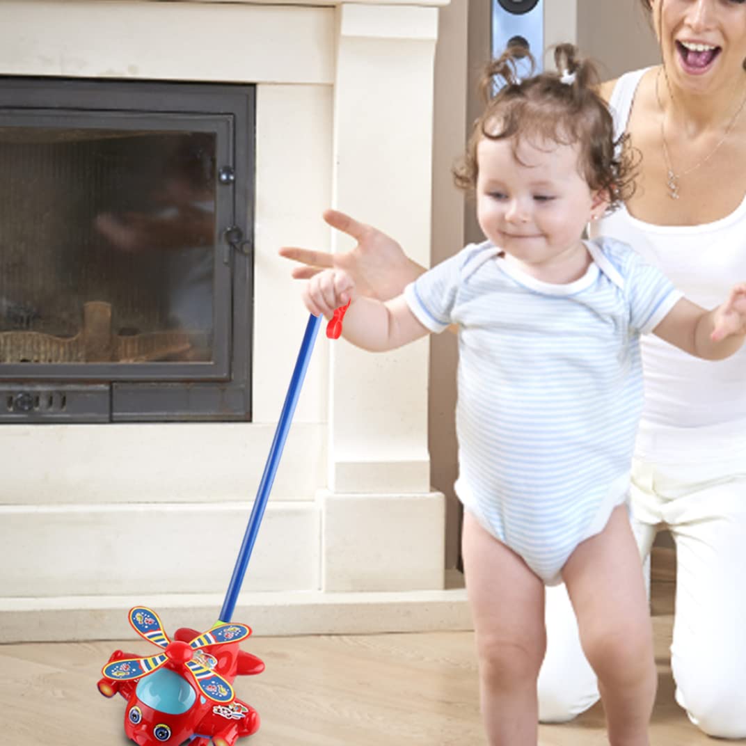 Push Along Toys Baby Pushing Airplane Toy with Long Handle Walking Toy for Toddlers Push Along Airplane, Baby Walking, Pull, Flying Toys