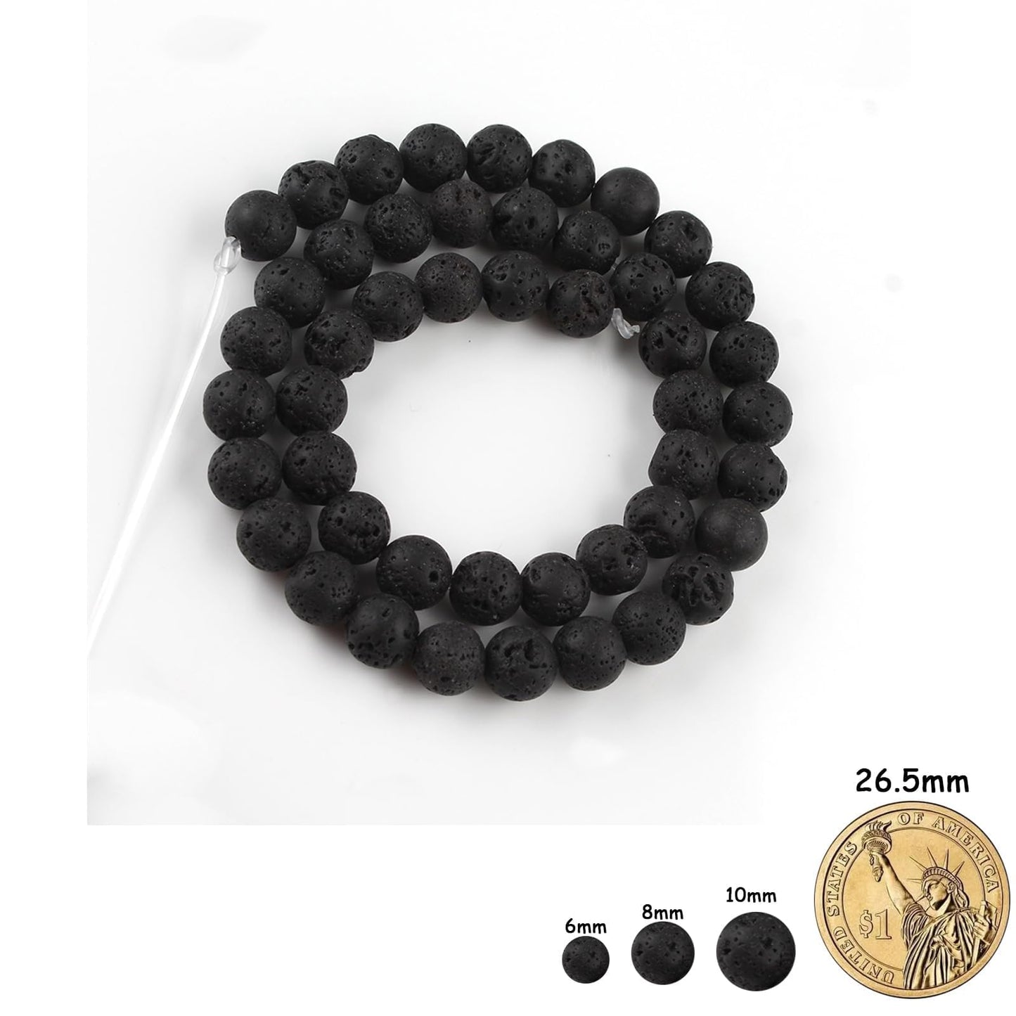 Yochus 60pcs Volcanic Rock/Black Lava Rock Beads，6mm Healing Power Natural Stone Round Loose Beads for Jewelry Making Earring Necklace DIY Crafts