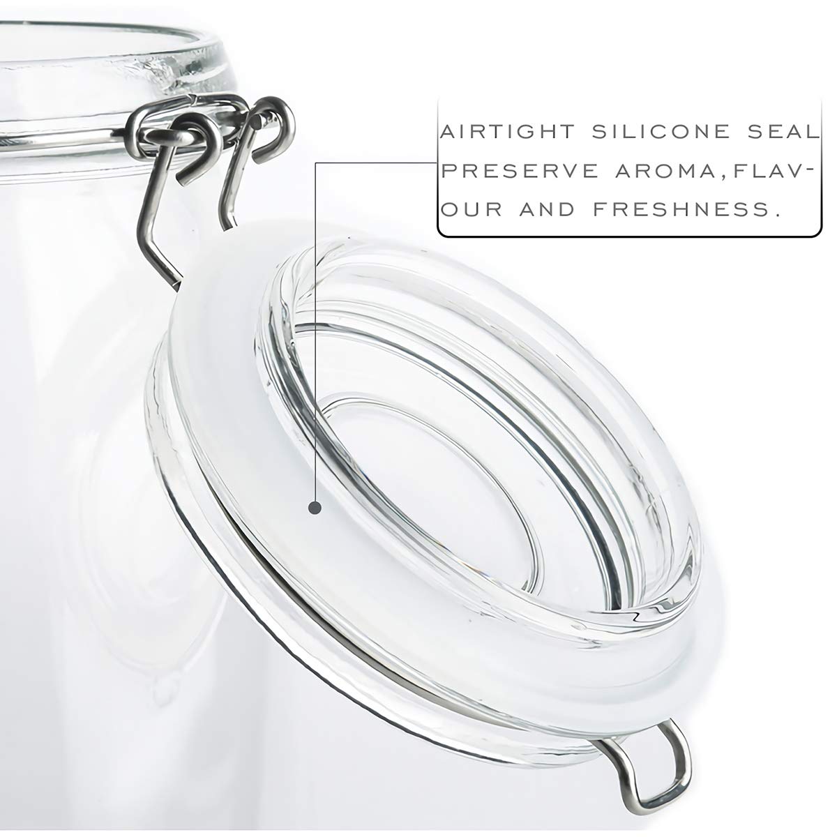 Kingrol 34 oz / 1000 ml Glass Storage Jars (Set of 4), Airtight Clamp Lid Canisters with Wide Mouth for Pantry Organization, Pickling, Fermentation & Dry Food Storage