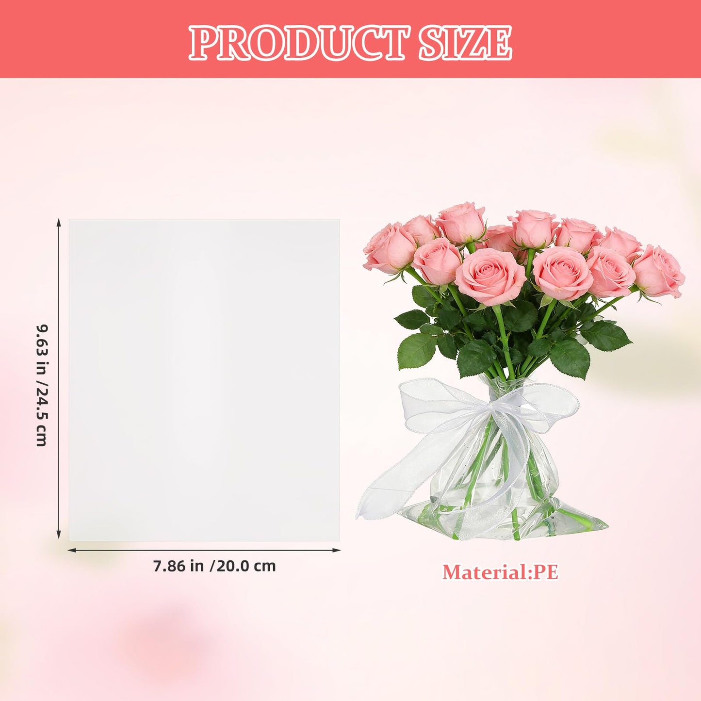 TOPPERFUN 50Pcs Flower Bags, 9.8x5.9in Bouquet Water-retaining Bag Protector, Rose Packaging for Arrangement, PE Water Floral Sleeves for Wedding Graduation and Mother's Day Florist Wrapping Supplies