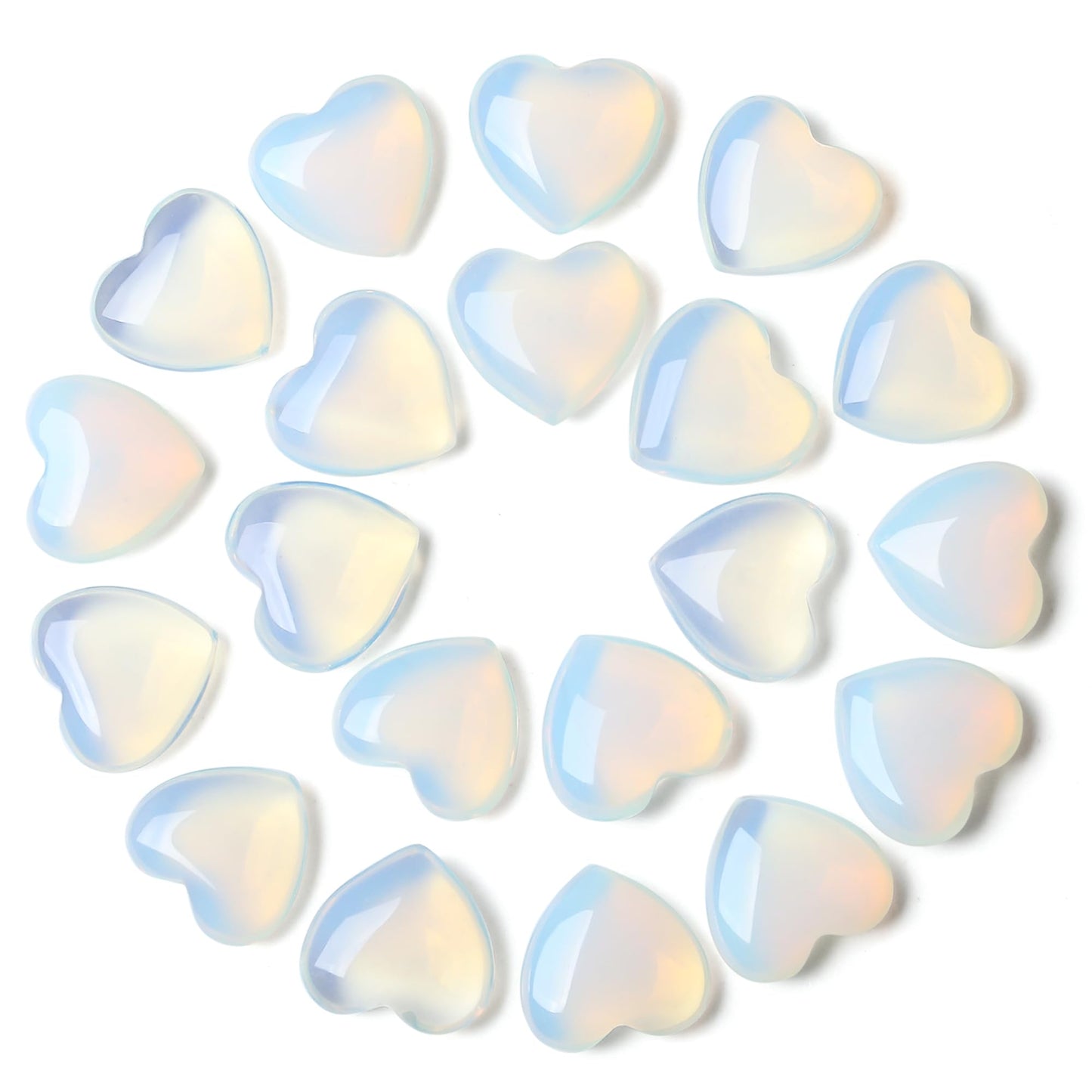 YATOJUZI 20PCS Opal Heart Healing Crystals Moonstone Crystal Set White Love Opal Stones Polished Stone Bulk Wholesale Mini Pocket Gemstones Reiki Energy Gifts for Women