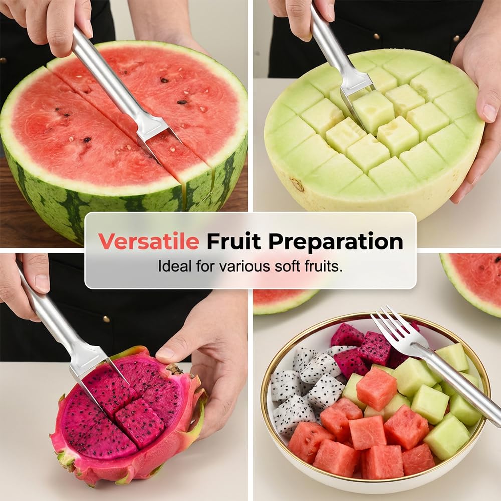 2-in-1 Stainless Steel Fruit Cutter,Dual Head Watermelon Fork Slicer Tool, 2026 New Summer Fruit Watermelon Cutter Slicer Tool,For Home Party Camping Picnics Kitchen Gadget (1PC)