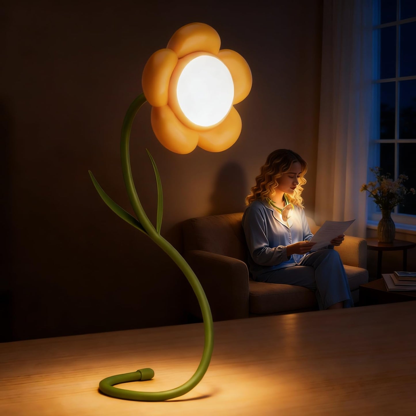 Pulazon Sunflower Desk Lamp,Rechargeable Neck Reading Light with Adjustable Flexible Gooseneck 3 Color Modes Adjustable Brightness,Cute Desk Lamp for Kids,Great Gift for Kids,Friends(Yellow)
