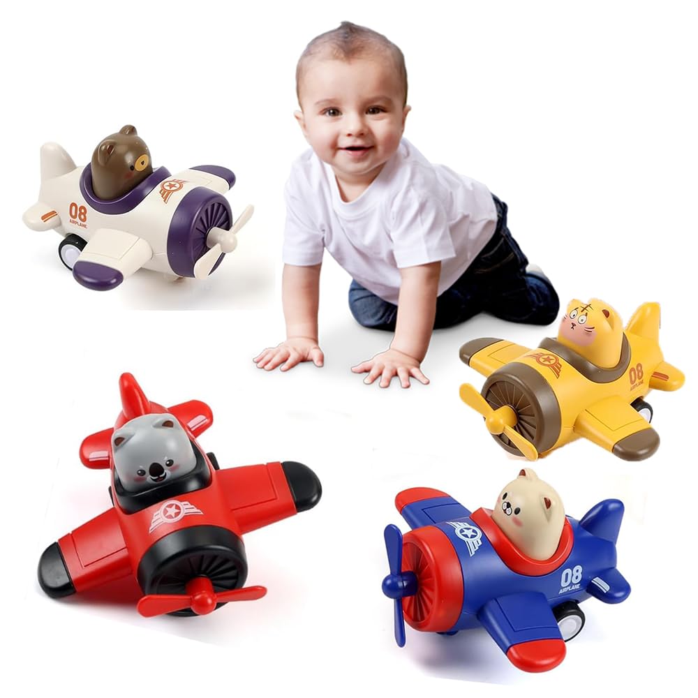 Grotryphy Easter Basket Stuffer,Valentine Day,Toy Airplanes, Kids' Play Cars & Race Cars，Press and Go Car Toys for Toddlers, 4 Pack Animal Car Toys,Push Go Friction Vehicle Toys