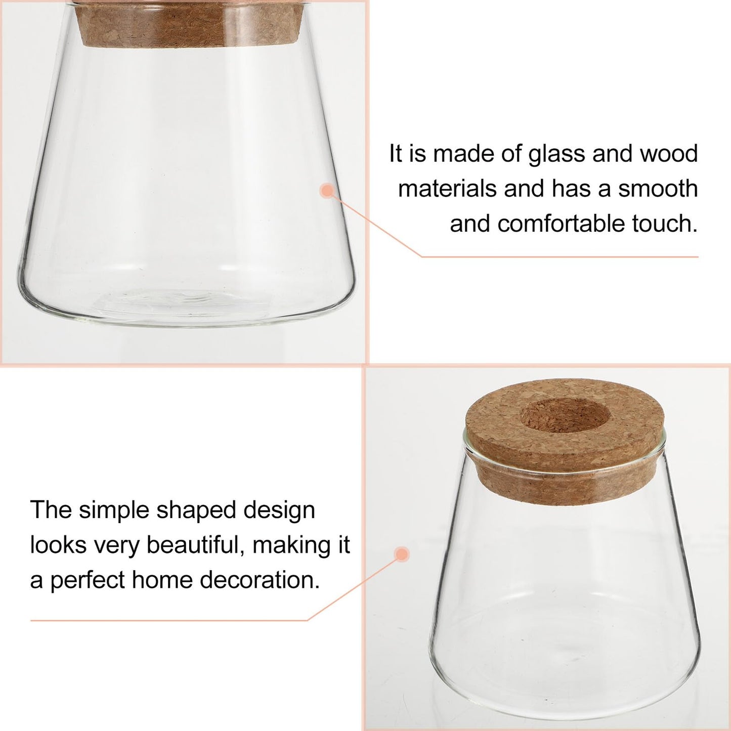 BESPORTBLE 2pcs Hydroponic Glass Vases 400ml with Cork Lid 6.5cm Opening Diameter Desktop Plant Terrariums for Hydroponics and Garden Decoration