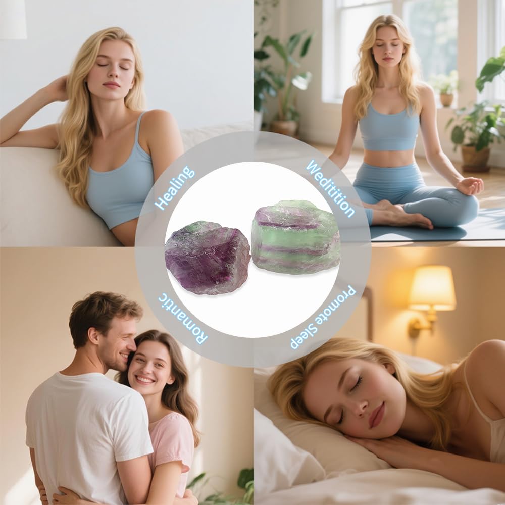 2PCS Natural Raw Stone Healing Crystals Bulk Healing Gemstones for Reiki Tumbling Fountain Rocks Meditation Garden Home Decor (Fluorite)