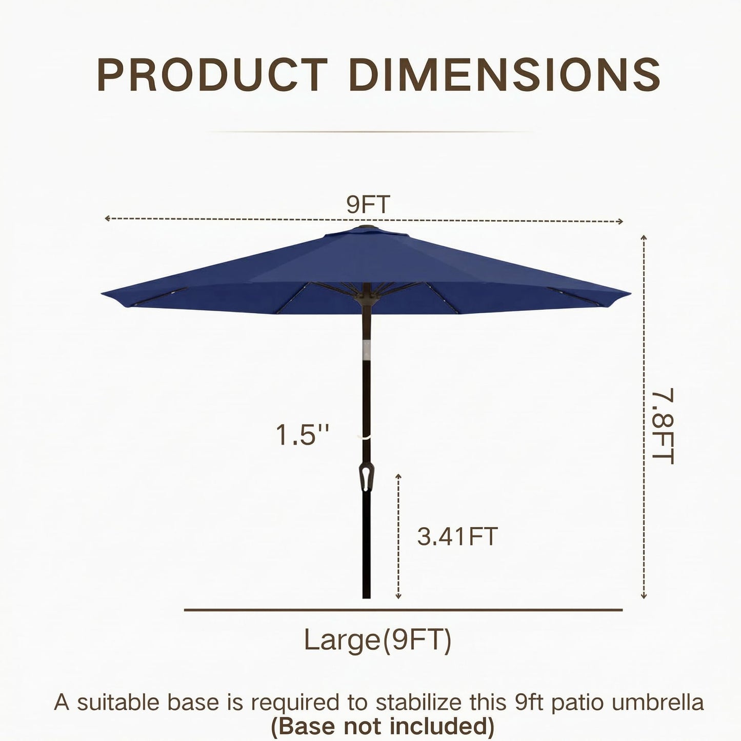 Kingdura 9FT Outdoor Patio Umbrella with Solar Lights, Market Table Umbrella with Push Button Tilt & Crank, 8 Sturdy Ribs, 32 LED Lights, UV Protection for Garden Lawn Deck Backyard Pool (Navy blue)