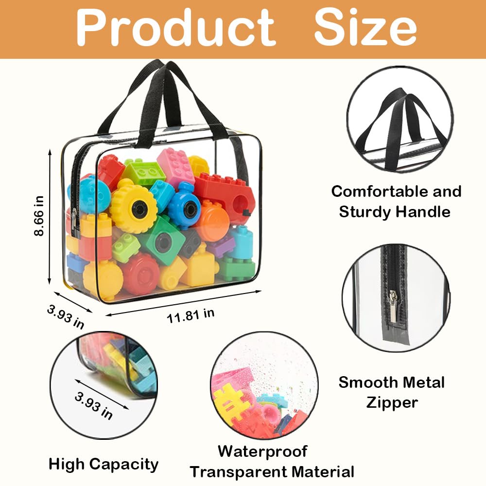 20 Packs Extra Large Toy Storage Bags Bulk with Zipper, Reusable Clear PVC Toy Organizer Bag with Labels for Blocks, 11.8″×8.6″×3.9″ Travel Waterproof Organizer Bags for Puzzles Clear Black
