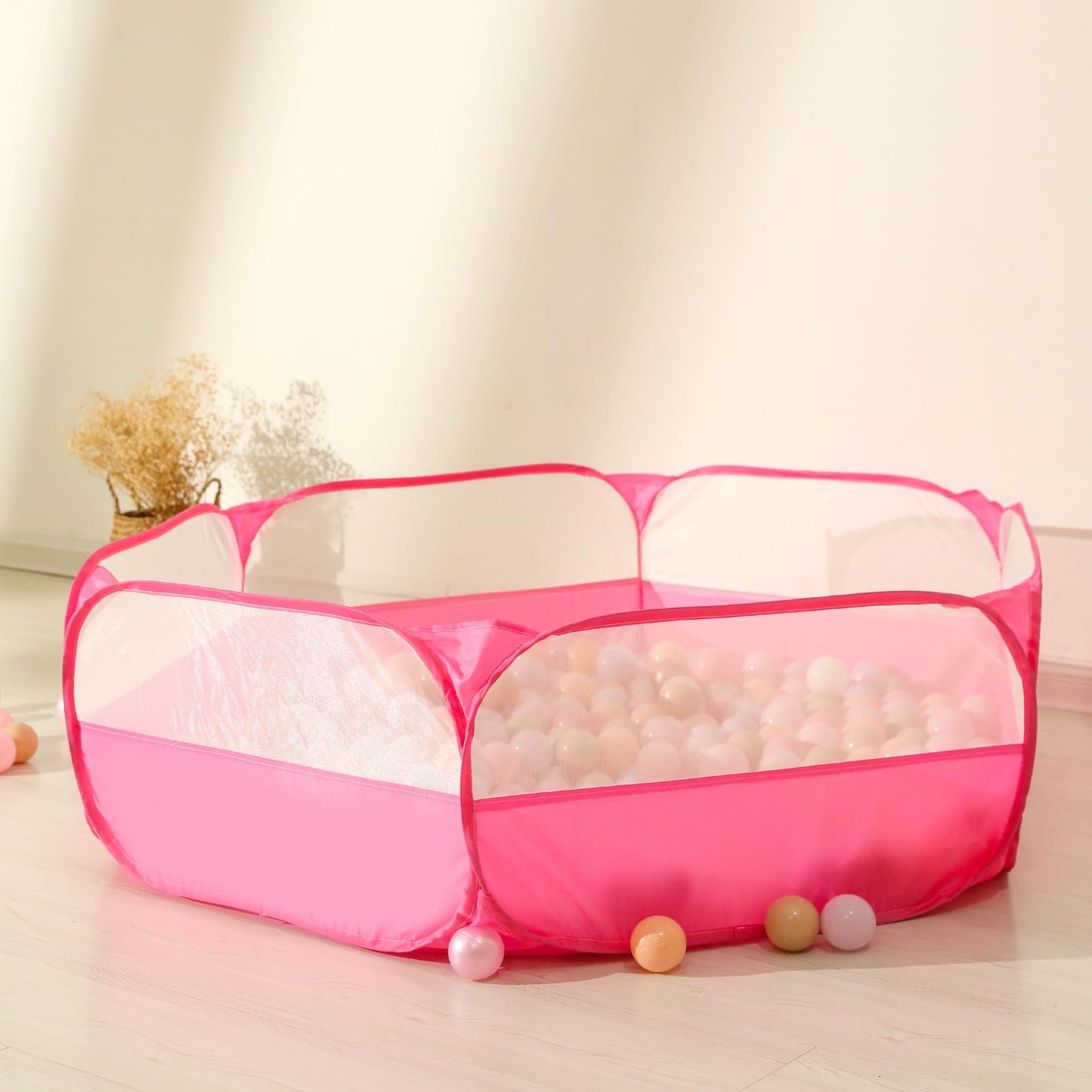 Foldable Ball Pit for Toddlers, Large Pop Up Ball Pits Kids Play Tent Crawl Playpen Ball Pool Playhouse Playpen with Storage Bag, for Boys Girls Dogs Cats Ferrets Indoor Outdoor, Bright Pink