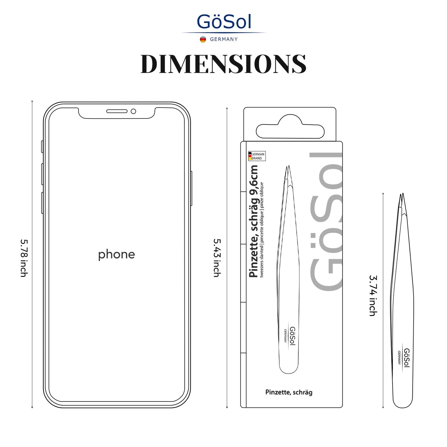 GöSol Tweezers - Professional Pointed Tweezers for Women and Men, 420 Stainless Steel Precision Tweezers for Women Facial Hair Removal, Expert Ingrown Hair Plucker, 0 Gap, Painless Hair Extraction